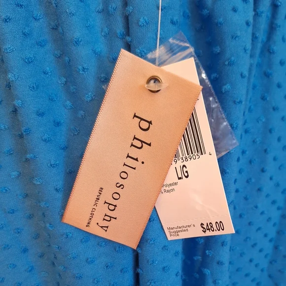 Philosophy seafarer blue chenille oversized boho blouse top NWT LG *D5 - Picture 4 of 7